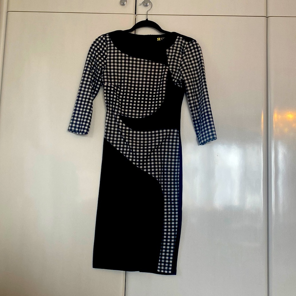 Black and white checkered modest dress